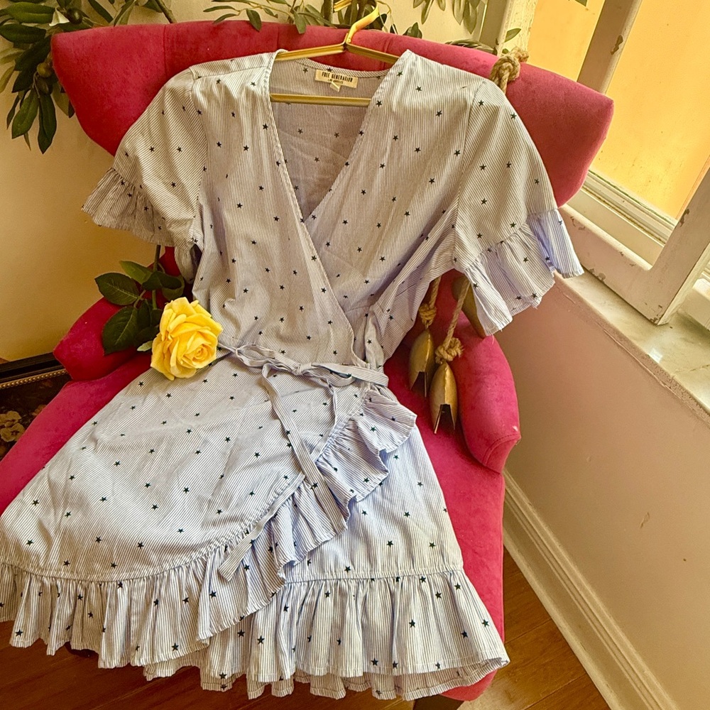Light Blue Star Print Wrap Dress - Picture 3 of 5